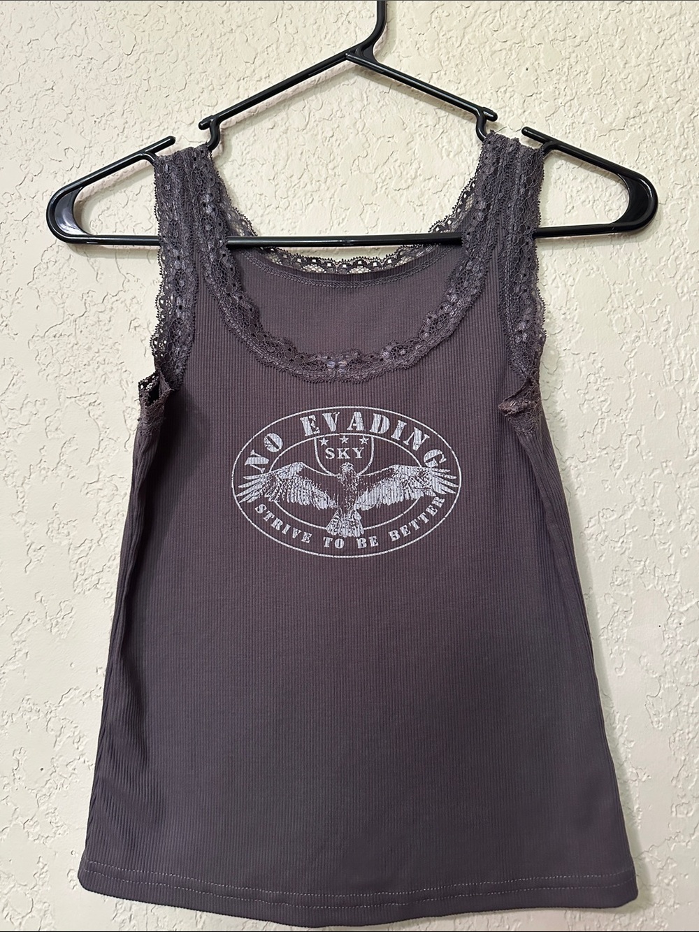 Sky Lace-Trim Tank Top - Charcoal Gray S